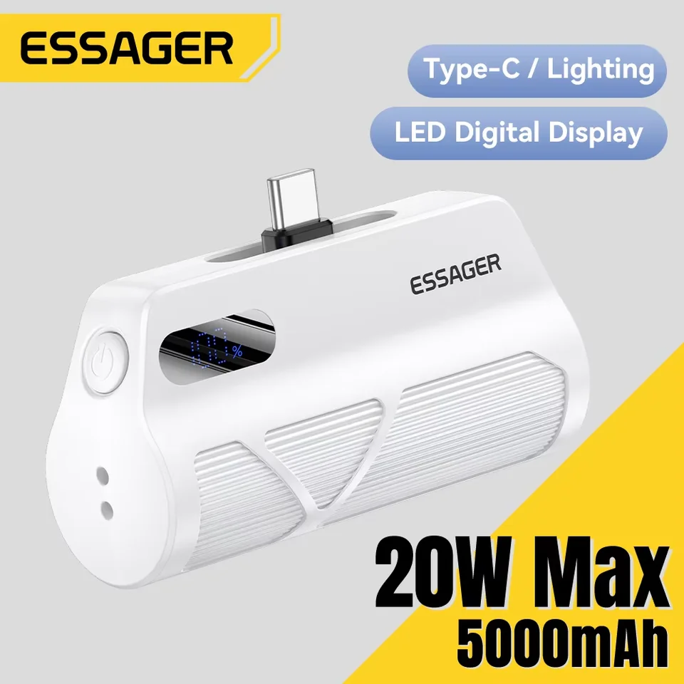 Essager Mini Power Bank 20W 5000 mAh typu C/osvetlenie Rýchle nabíjanie Externá batéria pre iPhone 16 15 14 13 Pro Max Samsung Xiaomi