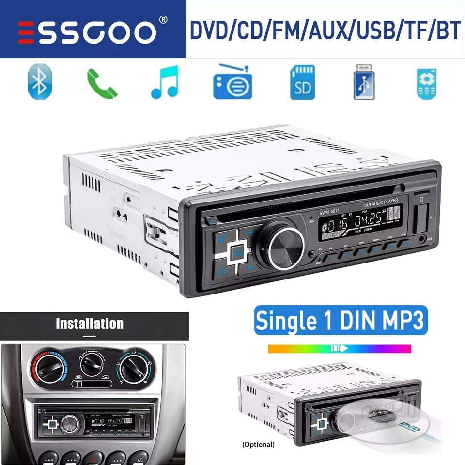 Essgoo 12v 1 DIN Universal Car Stereo Radio MP3 prehrávač podpora DVD/CD In-DASH Bluetooth FM USB SD AUX HEAD UNIT Player MP3