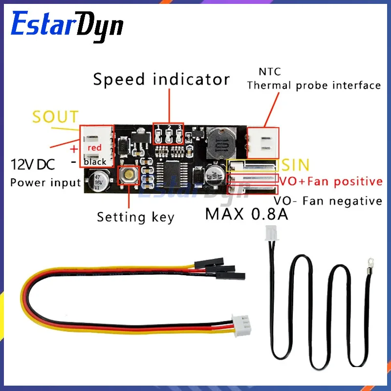 ESTARDYN DC 12V PWM SPRÁVA SPRÁVA Rýchlosť guvernéra rýchlosti rýchlosti 2-3 Spínač regulácie teploty počítača pre alarm ventilátora CPU CPU CPU