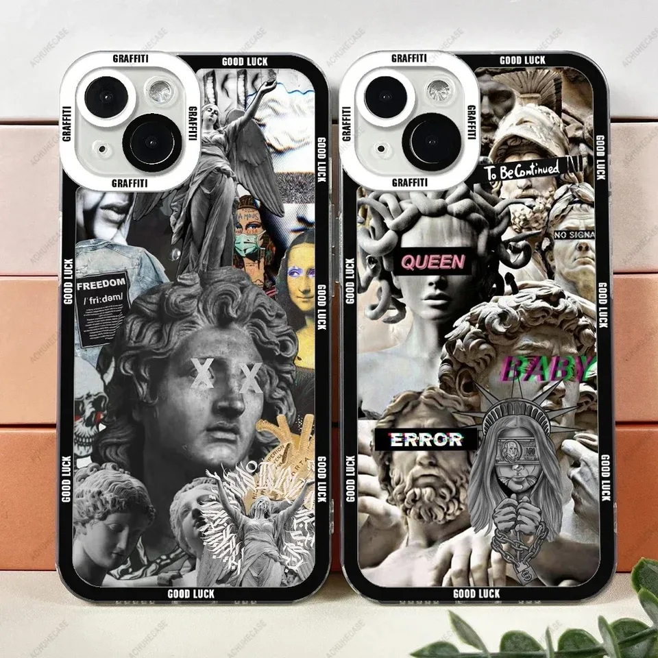 Estetická socha umelecká puzdro pre iPhone 16 15 14 13 12 11 Pro Max xs x xr plus mini luxusné priehľadné mäkké fonda