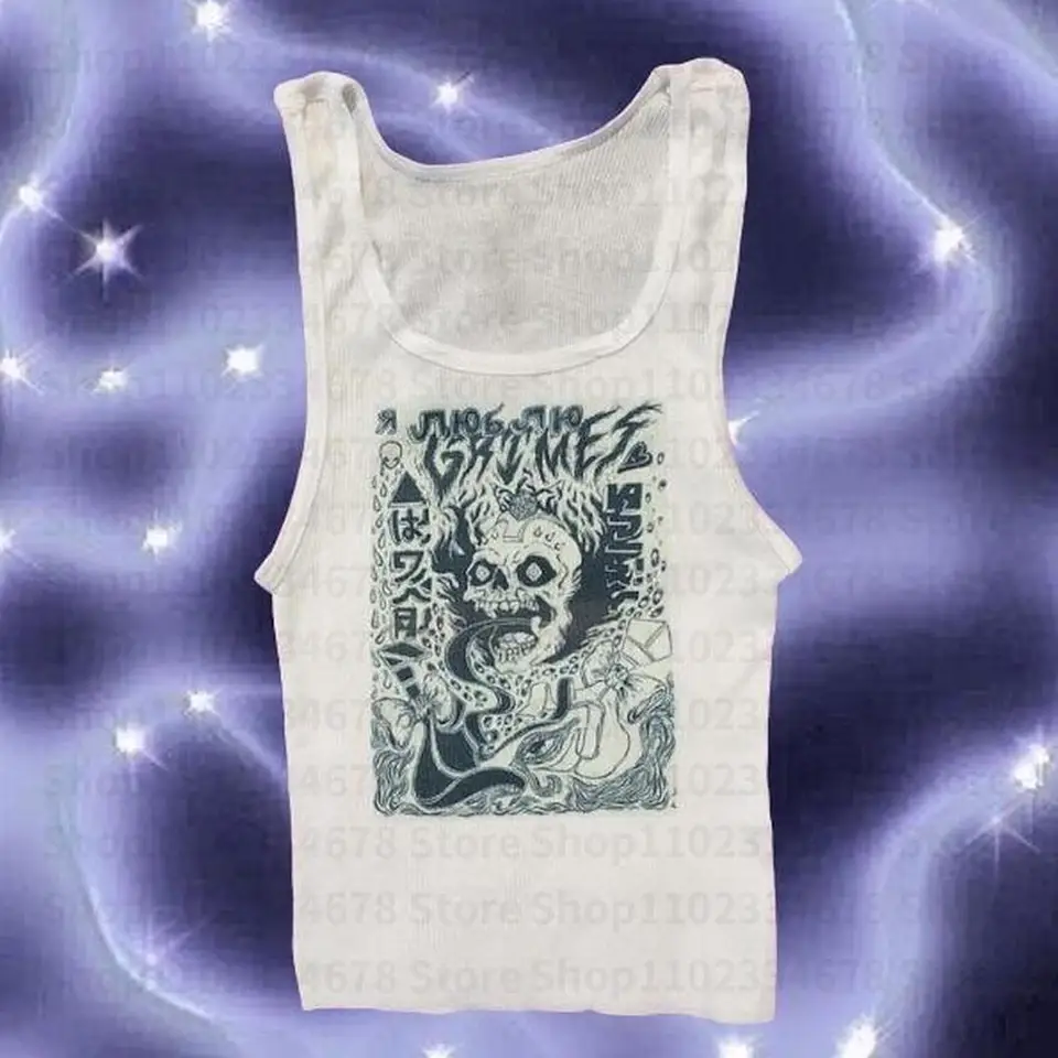 Estetické oblečenie ženské plodiny Top y2k grunge tlače bez rukávy sexy tank top top pre ženy, vesta Streetwear Women 200s Tops E-Girl