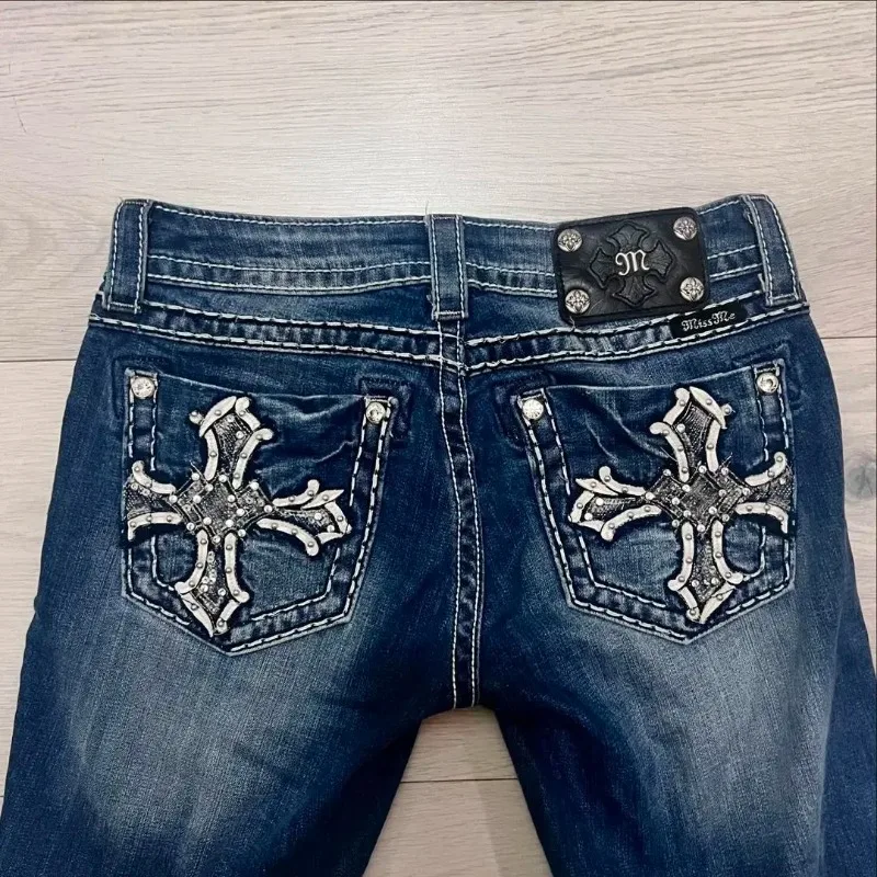 Estetický prierezový dizajn nadmerne nadmerné džínsy s vysokým pásom pre ženy oblečenie Y2K Streetwear Hip Hop Hip Casual Wide Nohy vrecká na nohy