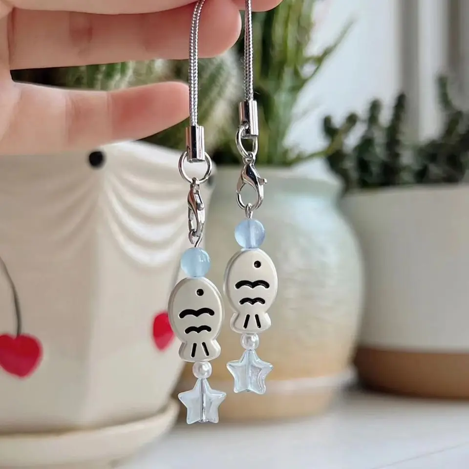 Estetický sladký y2k rybí reťaz reťazca Pendant korálkový remienok na mobilný telefón ručne vyrábaný telefón Mobilný lanyard taška Keychain