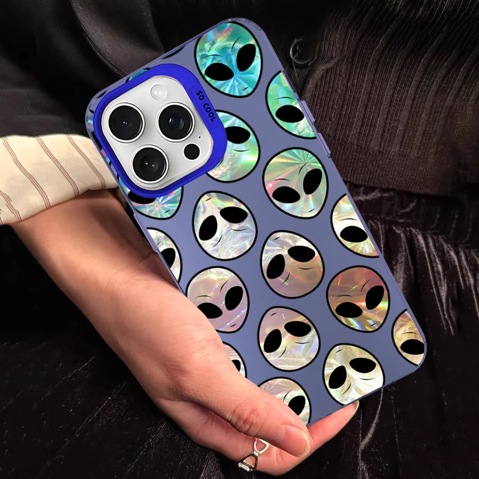 Estetika karikatúra mimozemský priestor pre telefón pre iPhone 16 15 14 13 12 11 Pro Max x xr xsmax 8 7 plus matný nárazový odolný zadný kryt