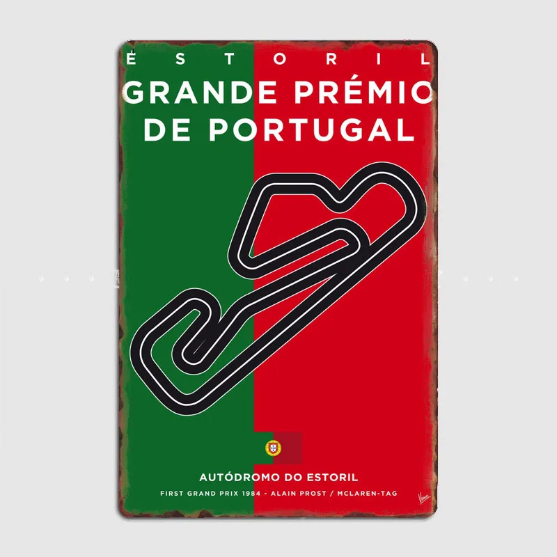 Estoril Grande Prémio de Portugal F1 Race Track Kov kovový plagát Sign klub Vlastná stena dekor plechová značka izba dekor