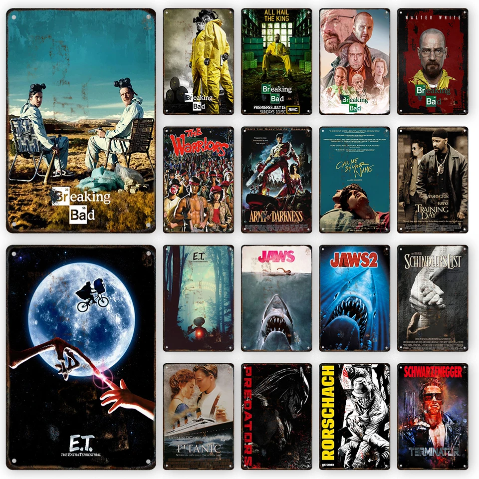 ET Breaking Bad Vintage Movie kovové plagáty čeľuste retro cínová značka kino nástenné umenie dekorácie plaketa pre moderné domáce dekorácie estetika