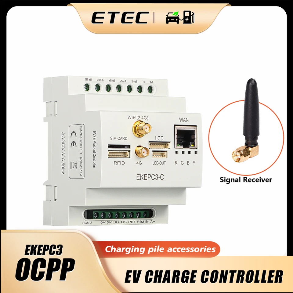 ETEC radič typu nabíjačky EV s OCPP1.6 (WiFi, 4G, Ethernet), s modulom RFID a 2 kartami EKEPC3 (bez príslušenstva