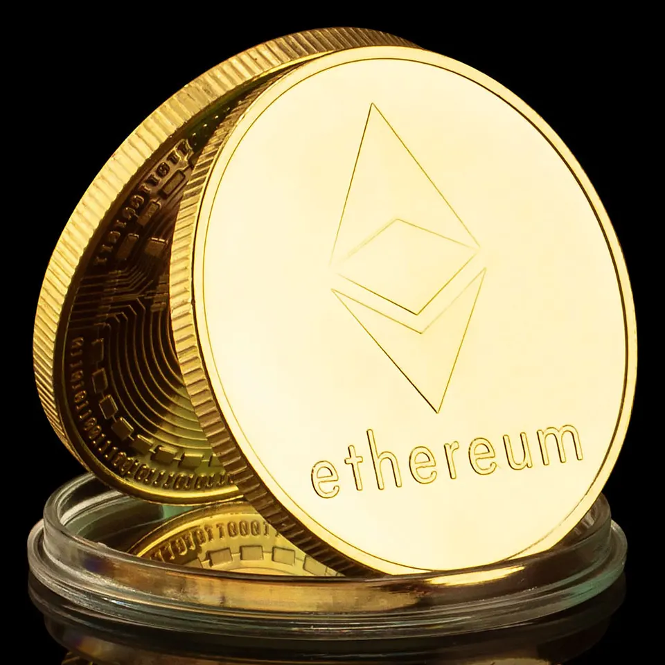 ETH GOLD/SLIVER PATLED Vzorované ethereum bitcoin reliéf stereofónny bitcoín digitálna mena Coin Fyzický pamätný bit kov