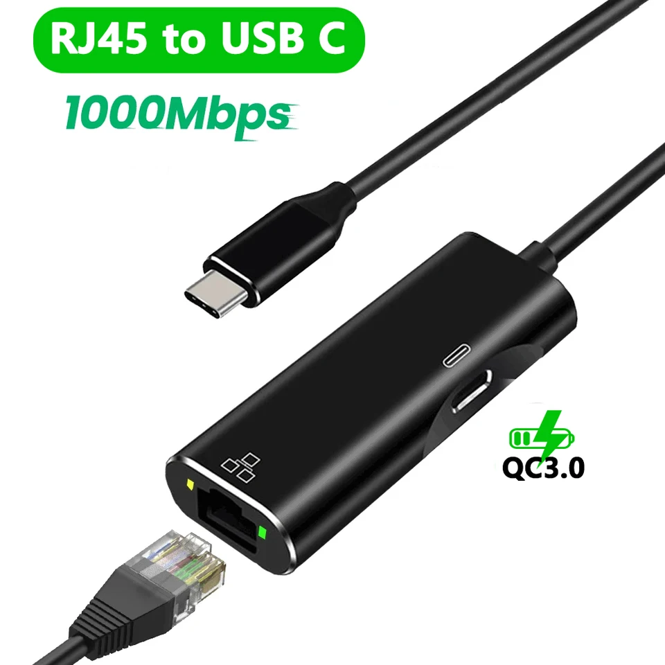 Ethernetový adaptér USB C až RJ45 s charingom pre Samsung Galaxy Tab Z Fold6 S24 S23 Xiaomi Huawei Nintendo Switch 1000Mbps