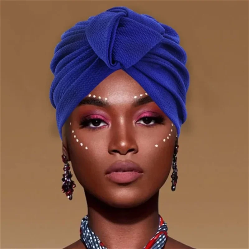 Etnické masívne farebné uzol Turban Caps for Women Moslimské pokyny Hidžáb čiapka islamská hlava zábava Turbante kapota indický africký klobúk