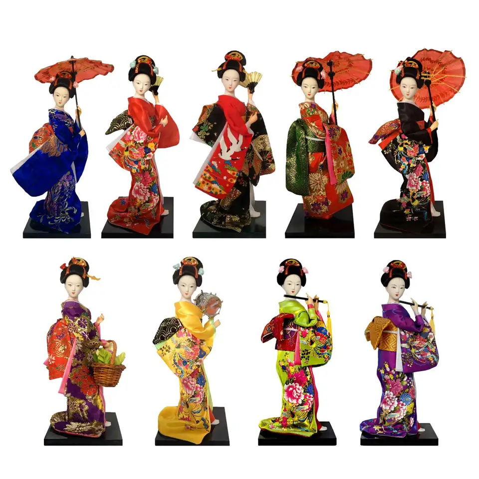 Etnický japonský gejish bábiky živici Kimono Dolls Miniatúrne figúrky vintage v štýle Lady Socha pre domácu stolovú dekoráciu