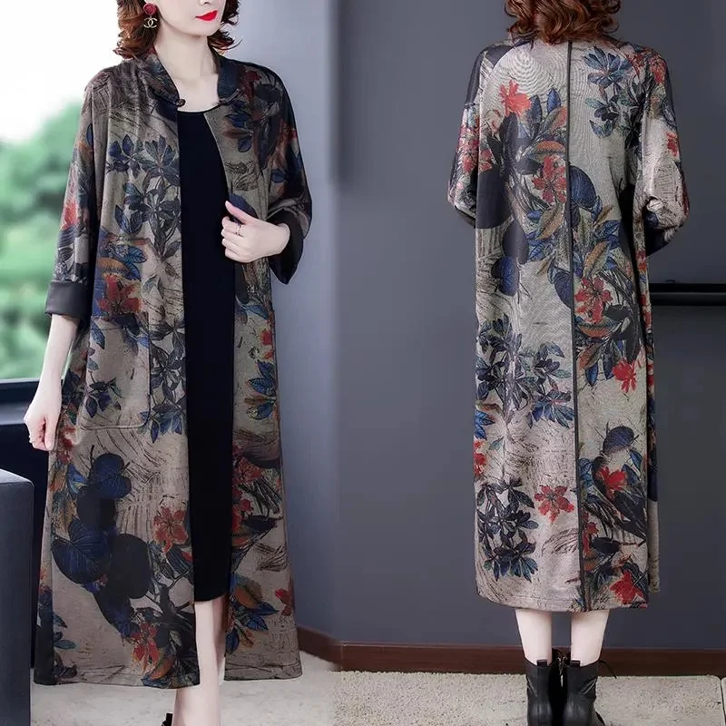 Etnický štýl Dámske dámske dámske dámske voľné módy Nadmerná jarná jeseň Nový vintage cez koleno Príležitostné zákopy 5xl