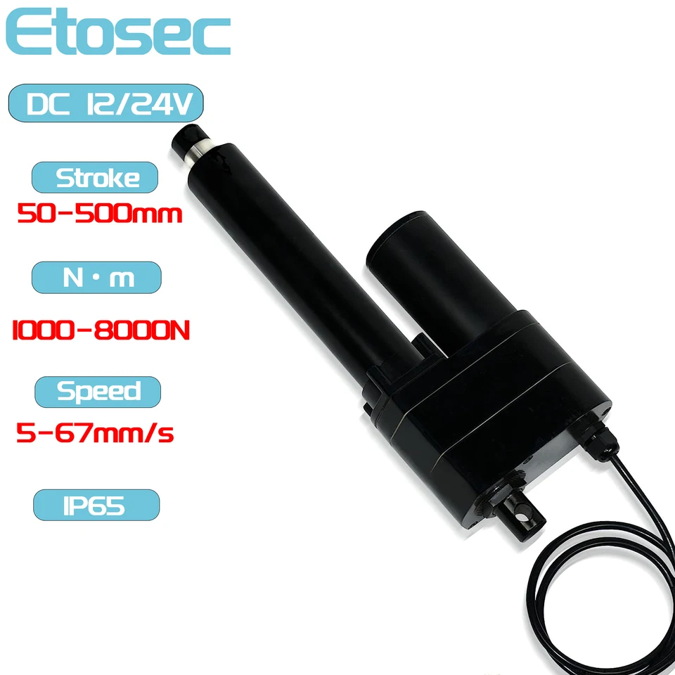 Etosec 8000n 12v 24v Lineárny ovládač IP65 50 mm 100 mm 150 mm 300 mm 400 mm 500 mm zdvihový solárny sledovač motorizácia dverí 67 mm/s