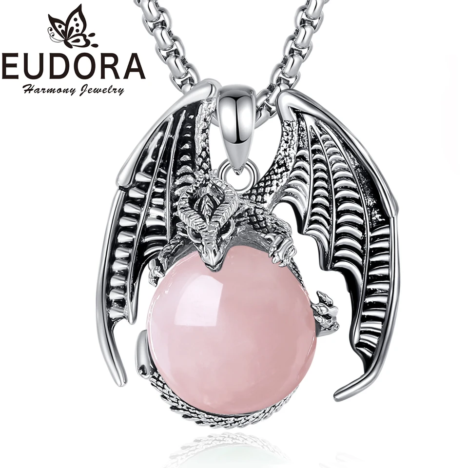 Eudora Dragon Rose Quartz Ball Hrdeňa Punk Energy Prírodný liečivý kameň Krištáľový prívesok Duchovné šperky pre ženy
