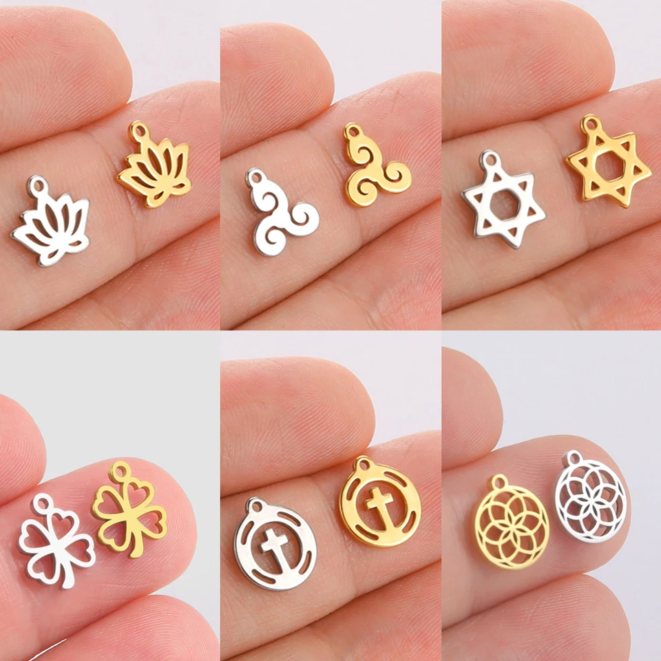 Eueavan 5ks Mini Charm Lucky Clover Triskele z nehrdzavejúcej ocele pre šperky výroba kvetinu života Lotus Malé prívesok