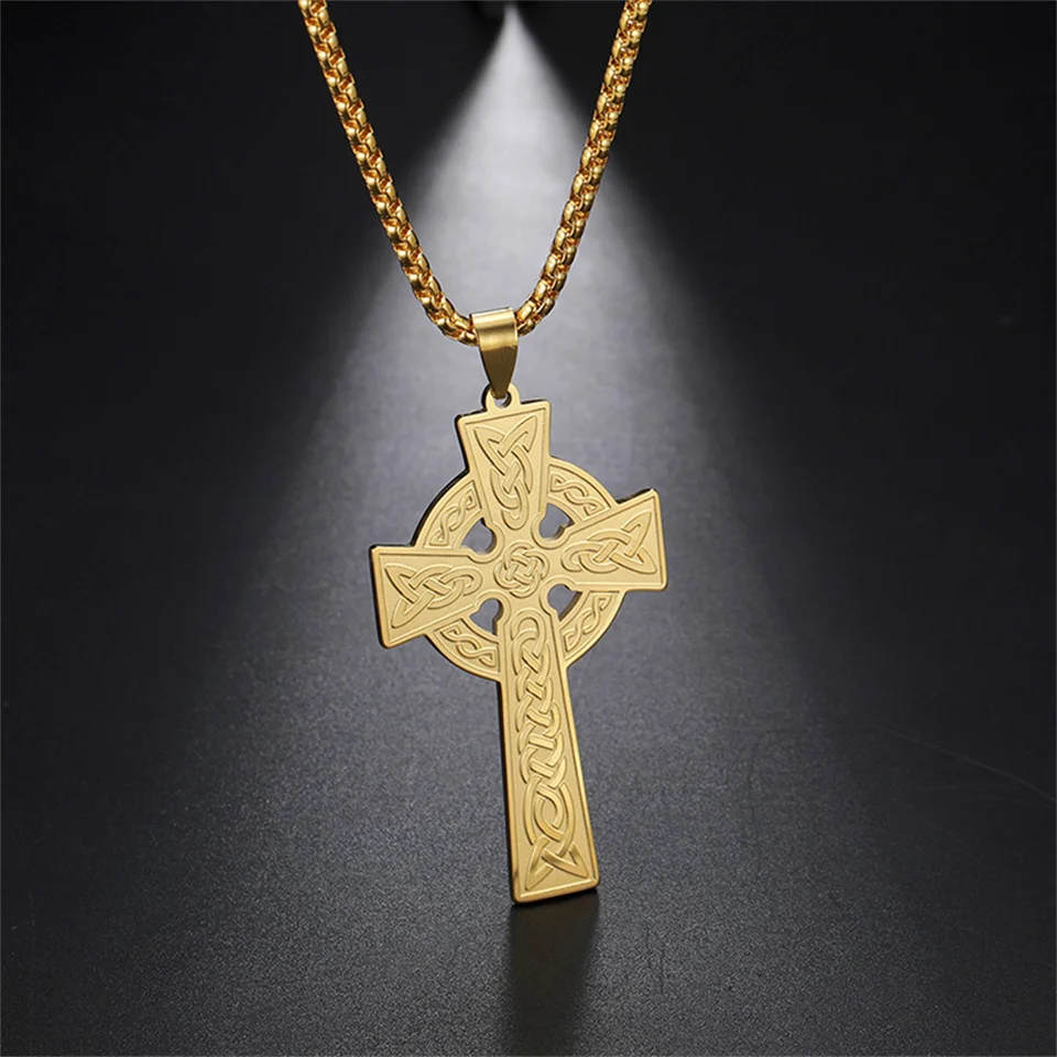 Eueavan vintage keltský uzol írsky kríž prívesok Náhrdelník z nehrdzavejúcej oceľovej krabičky Lucky amulet náhrdelníky Nordic Viking šperky