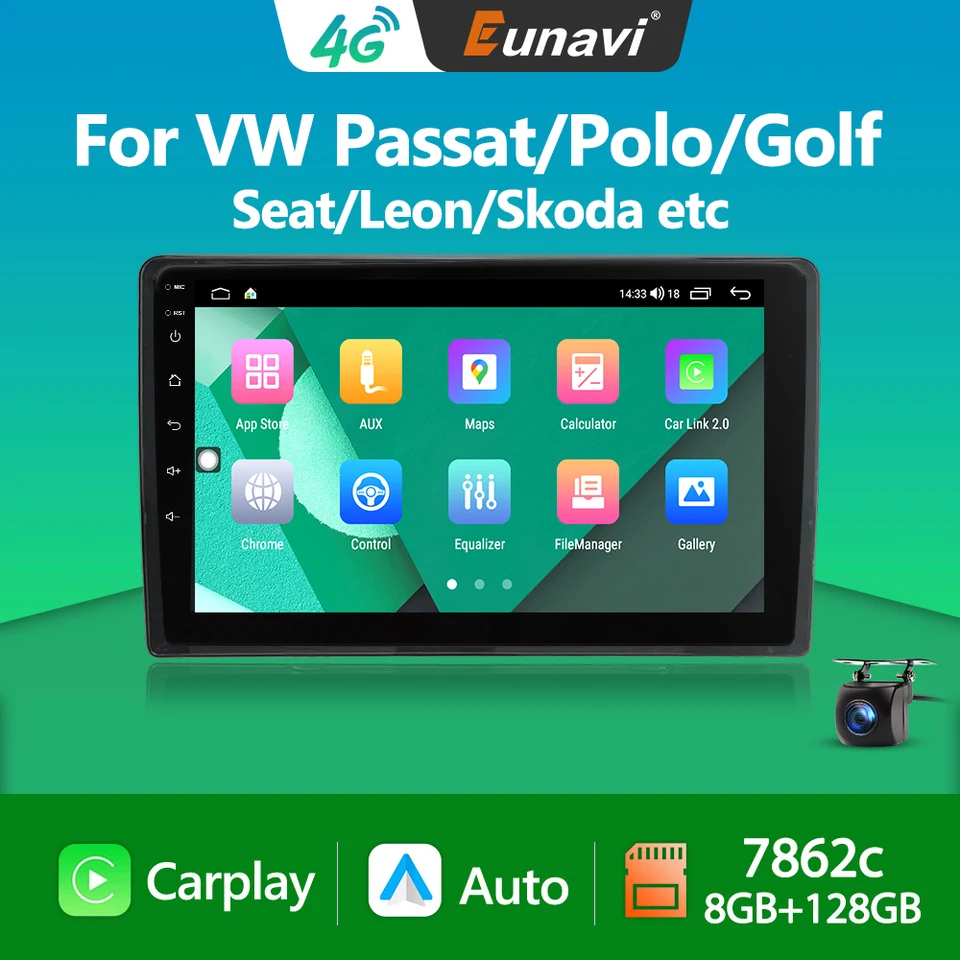 Eunavi 7862c Android Auto Radio pre VW Polo Golf 5 6 Passat B6 B7 CC Jetta Caddy Touran Amarok Skot Octavia Multimedia GPS