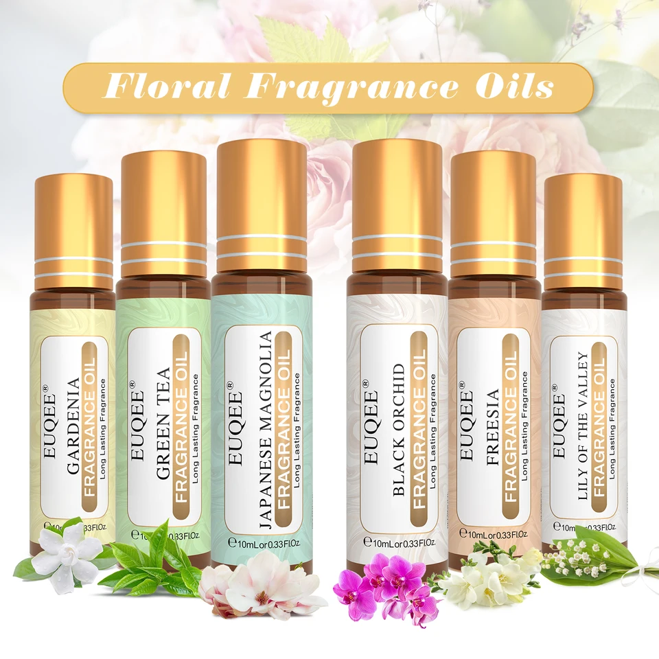 Euqee 6ks kvetinové série Vôňa olej -10 ml japonská magnólia čierna orchidea gardiu zelený čaj freesia Lily z údolia