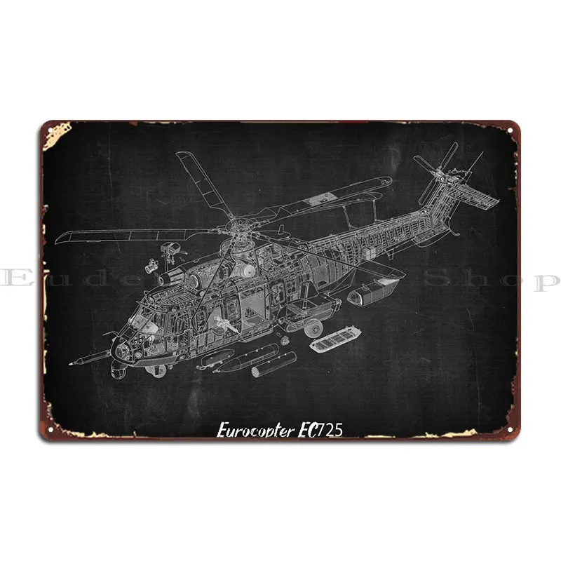 Eurocopter EC725 Metal Sign Bar Club Funny Design Classic Tin Sign Plagát
