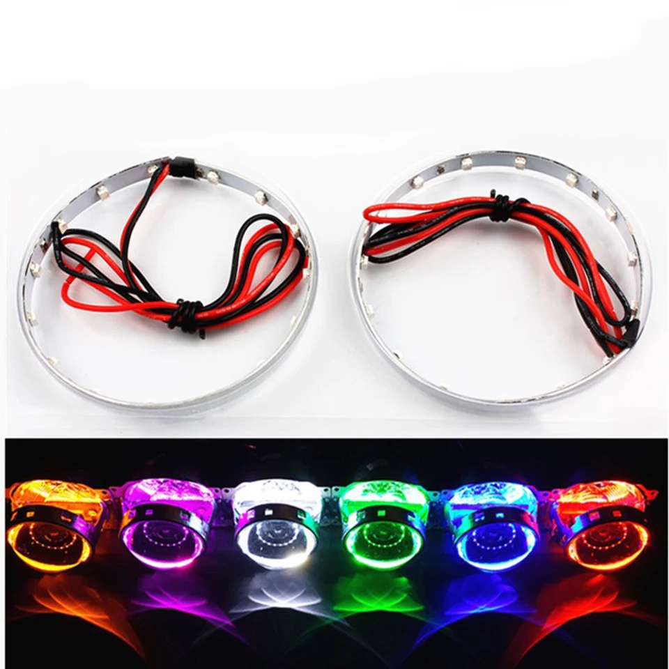 EURS 2PCS Angel Eyes 360 stupňov LED 15 SMD DEMON LED LED HALO RINGS KIT DEVIL EYE FOR ALL CALL Projektor