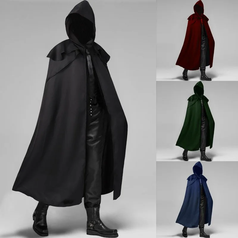 Európa a Spojené štáty americké nové Halloween Party Stredoveké viacfarebné Cape Gothic Men's Long Cape s klobúkovou klasikou