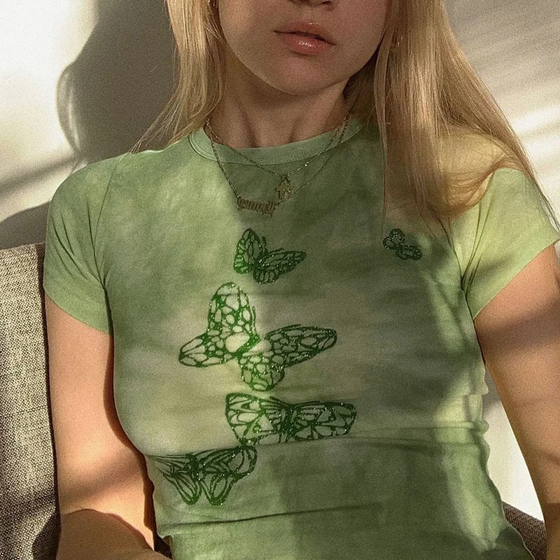 Európa a Spojené štáty americké Y2K Summer Street Traf Traf Tričko sexy retro vzorové odevy bunda gotická top got girl-fary.