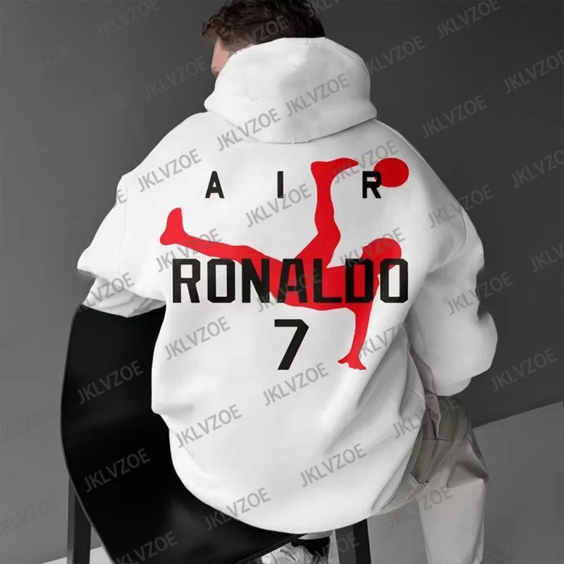 Európa America Mens Y2K Hoodie Hip Hop Trend 3D Print Ronaldo Pattern Letter módne módne bavlnené futbalové fanúšikovia futbalových fanúšikov mikiny