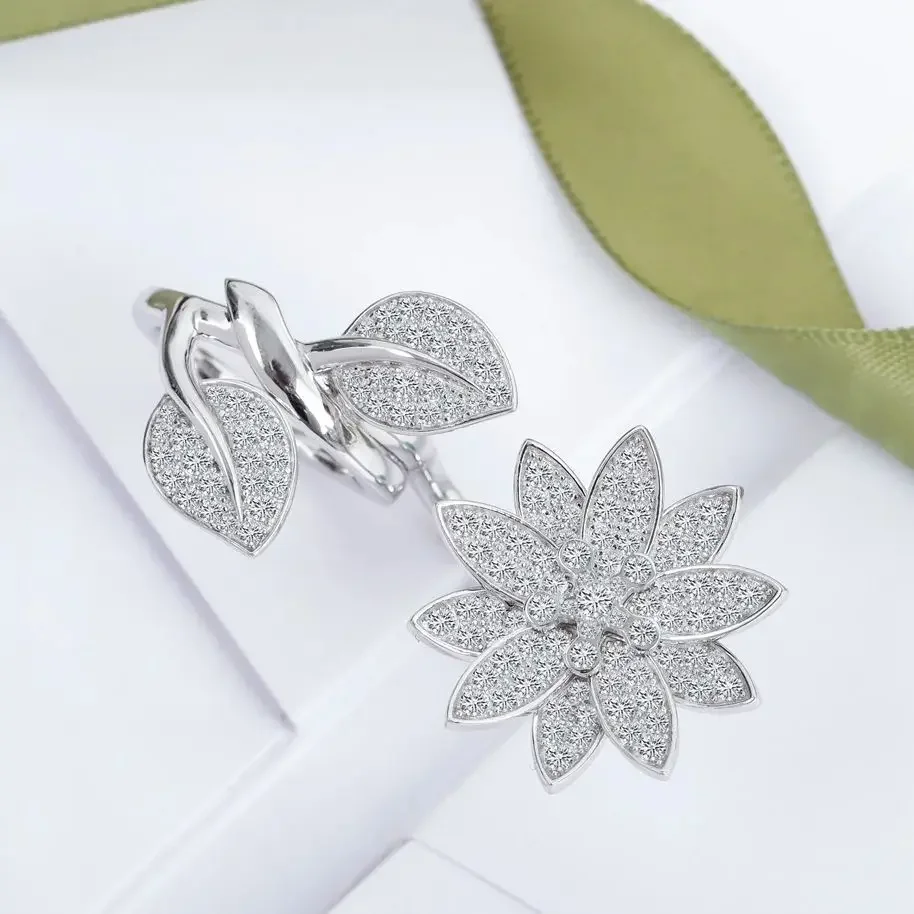 Európska dizajnérka Značka Silver Double Lotus Luxury Charm Ring Ženy Špičkové luxusné šperky Trend