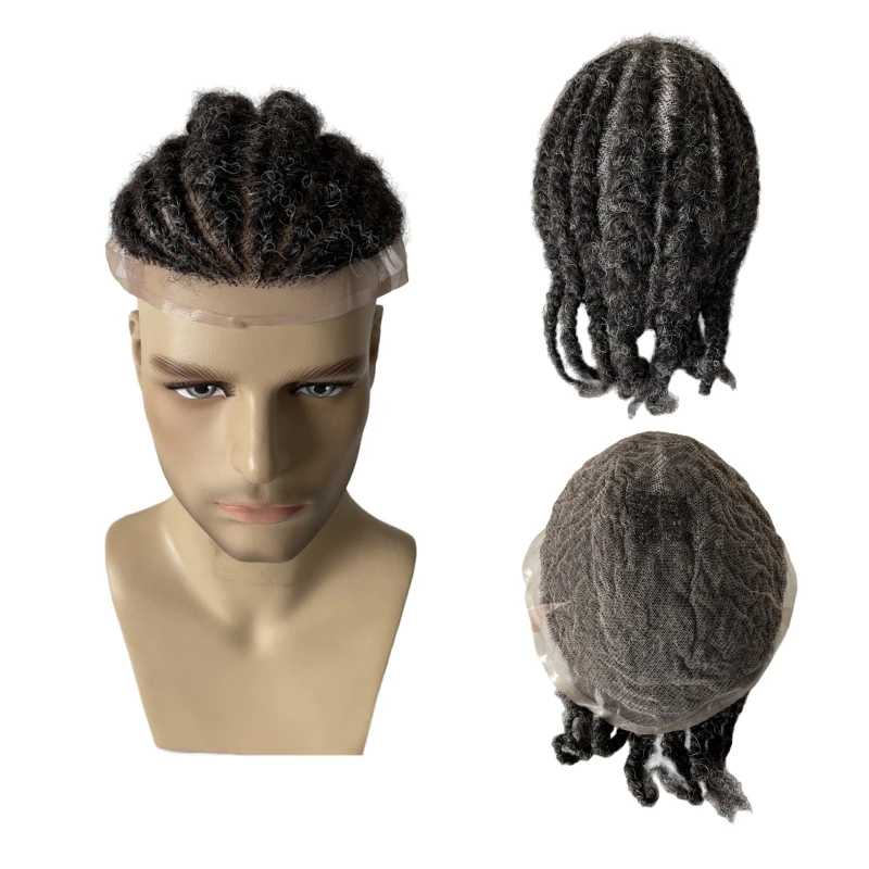 Európska panenská výmena ľudských vlasov 1Bgrey Afro Cornrow plná čipka Toupee 8x10 Mužská čipka pre starých čiernych mužov