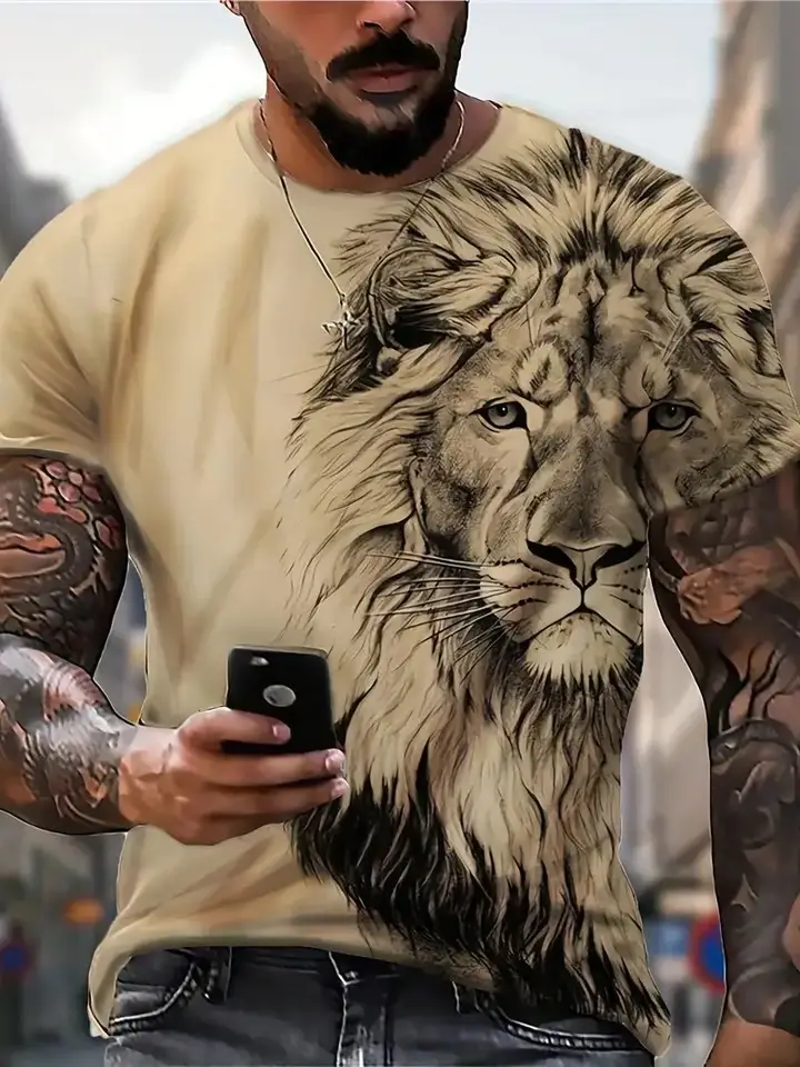 Európske a americké tričko Summer New Style Domineering a Trendy Men's Tiger Pattern Tlačte okrúhly krk personalizovaný krátky