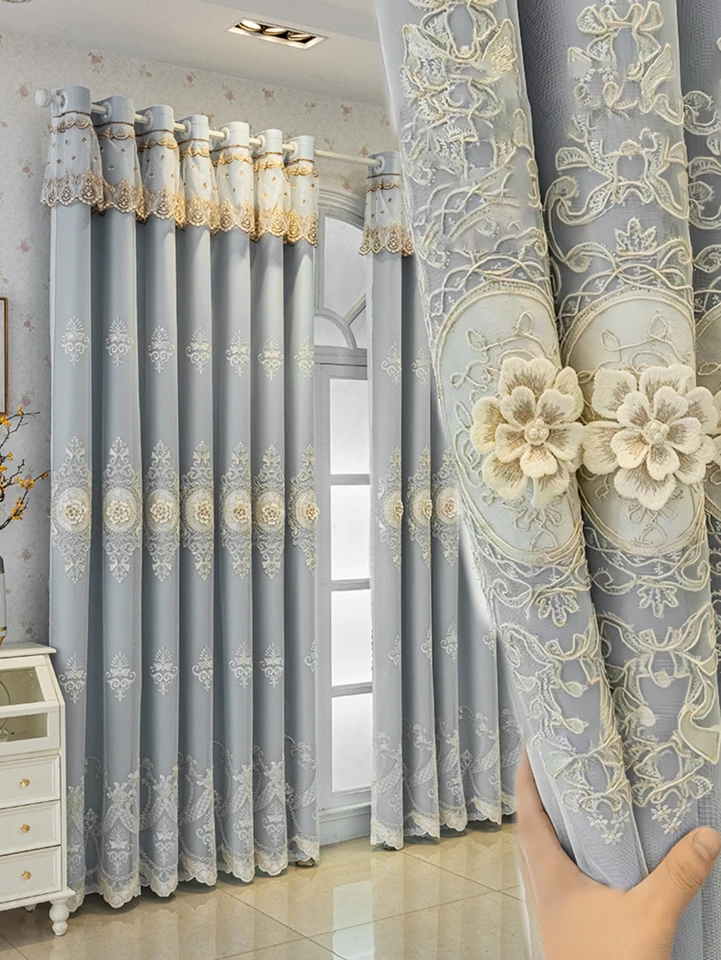 Európske vyšívané jacquard číre záclony luxusné záclony výpadku dvojvrstvových okien s čírym prekrytím