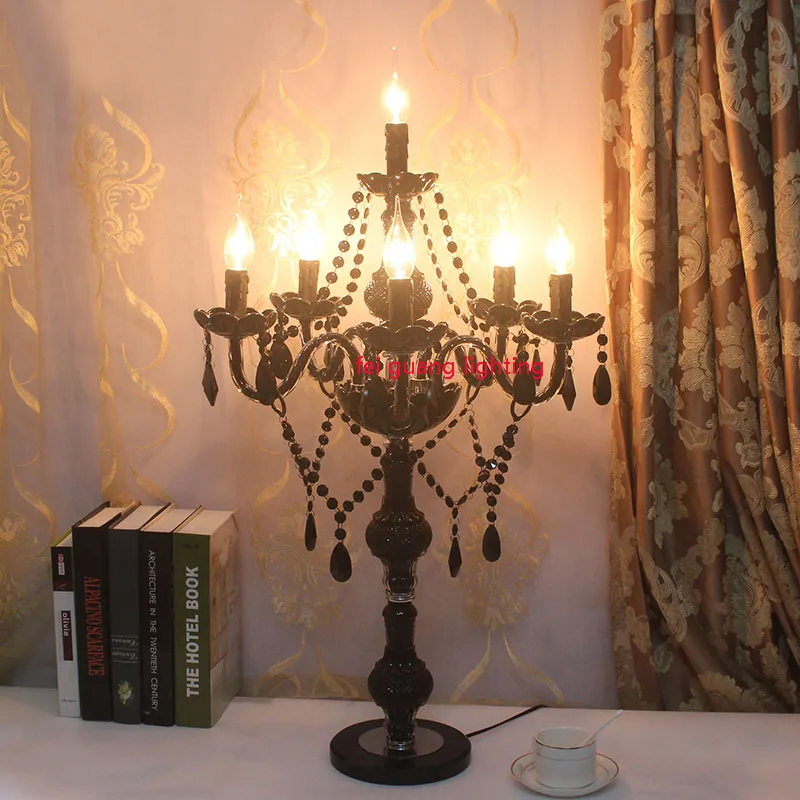 Európsky luxusný čierny krištáľový stolová lampa obývacia izba Spálňa Svadobné svetlá Hotel villa dekorácie stolové lampa svietidla