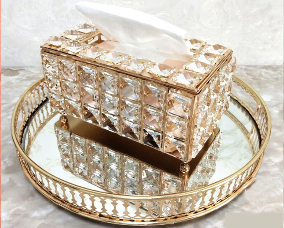 Európsky štýl Luxusný kryštálový tkanivový box papierová utierka Crystal Storage Box Domáce zásoby