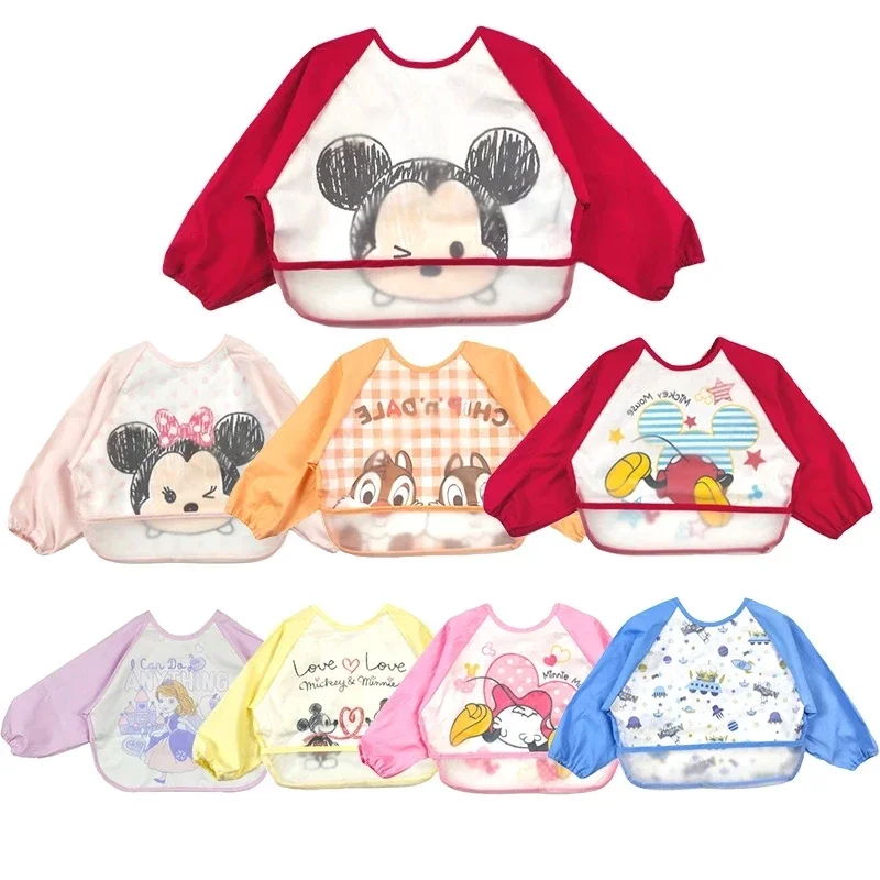 Eva Bib Mickey Minnie Detská roztomilá jarná podbradník s dlhým rukávom Blúzka nepremokavá nečistota odolná