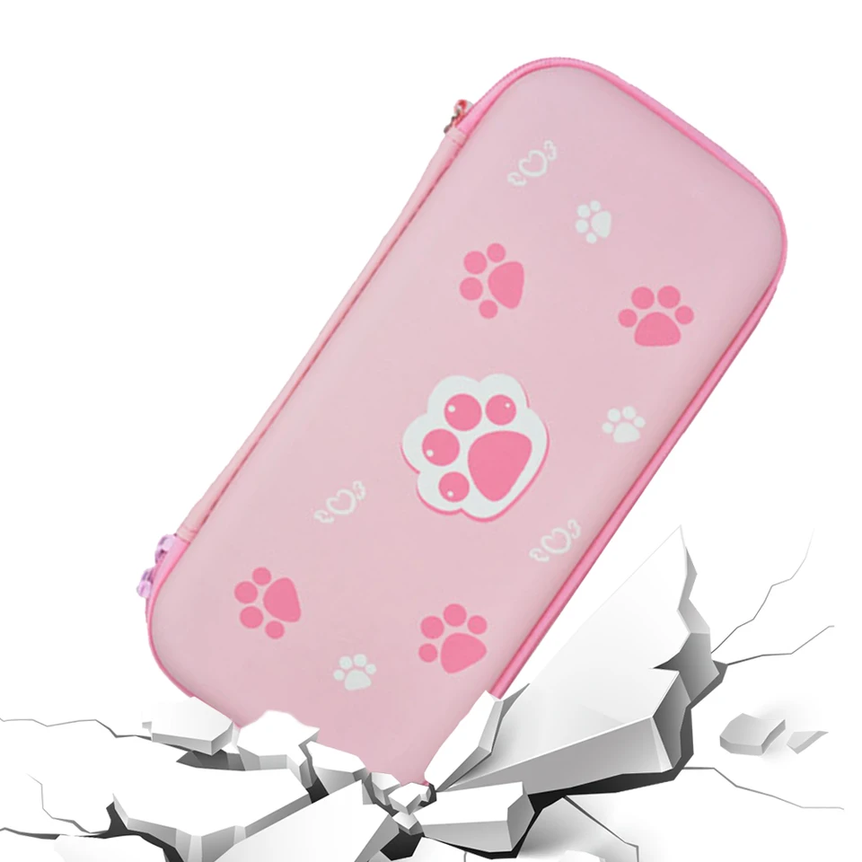 Eva Cute Hard Carry Puzdro Anti-Drop Pink Cat Claw Chráni cestovná taška s vreckom na sieť