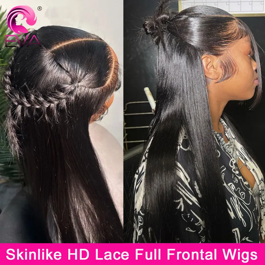 Eva Hair Real HD Lace Lace Parochňa Priame ľudské vlasy Čipka Čelná parochňa 13x6/13x4 Plná čelná parochňa predkrytá bezbohý parochňu pripravená na nosenie