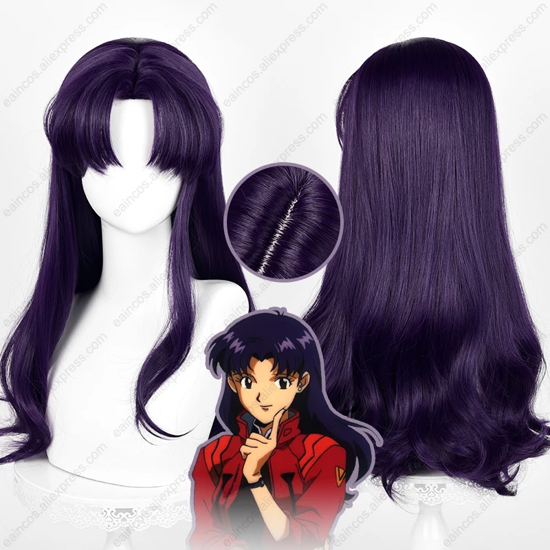 Eva Misato Katsuragi Cosplay parochňa 55 cm dlhá čierna fialová kučeravá parochňa