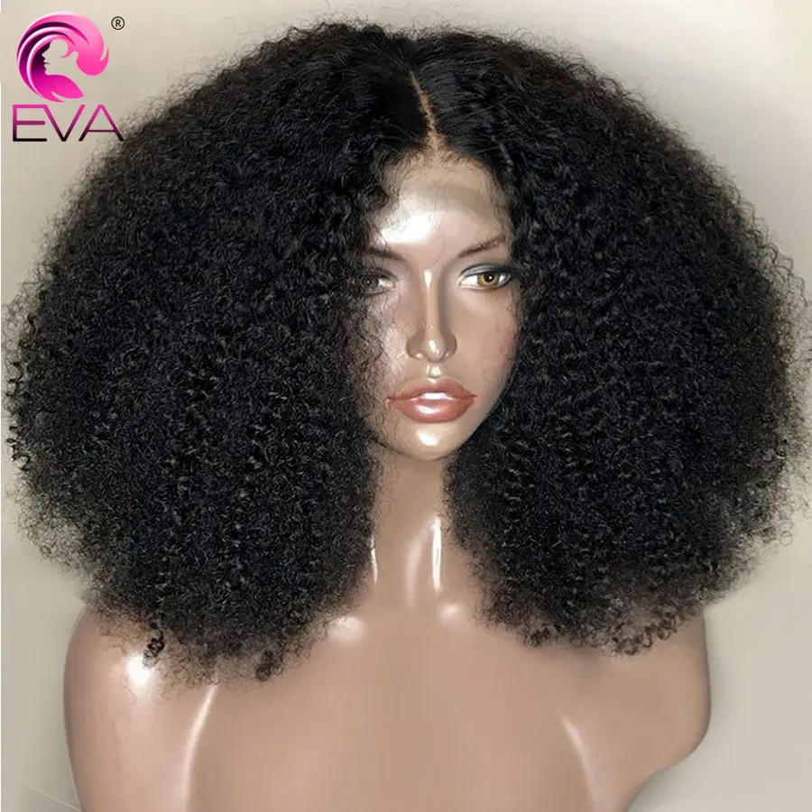 Eva mongolská afro výstredná kučeravá parochňa vopred vytrhnutá čipka predné ľudské vlasové parochne vopred vytrhnuté kučeravé 5x5 HD čipky čelné parochňa pre ženy