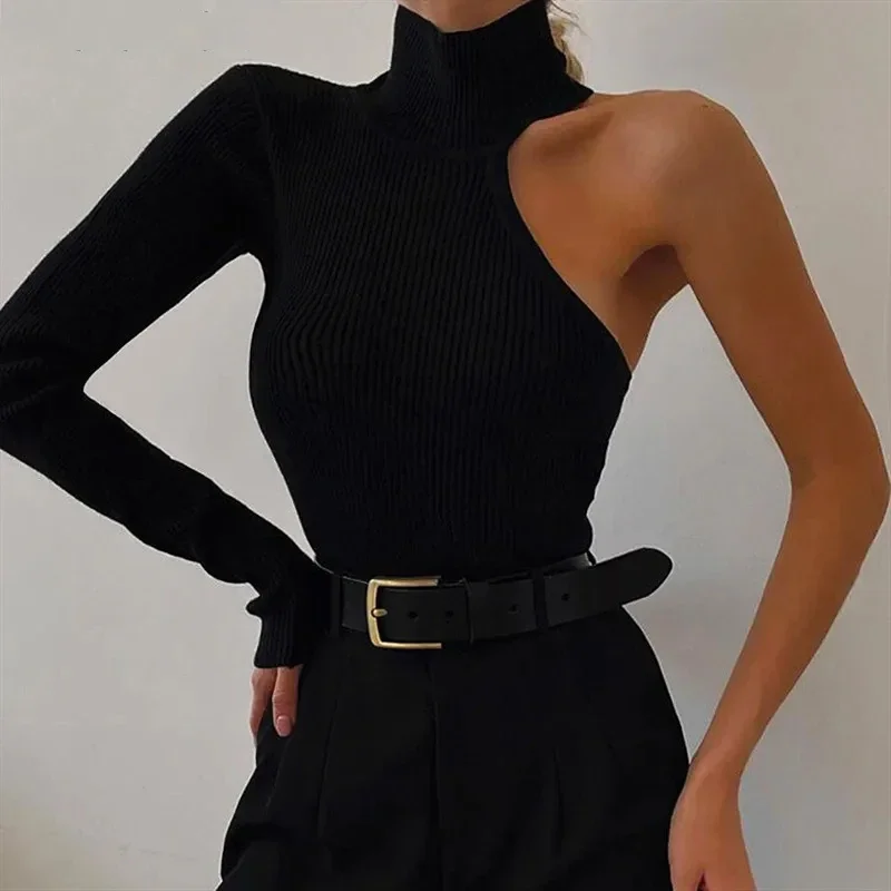 Evnisi Fantasy Single Ruckve Off Raele Bodysuit Sexy Turtleneck Ribbed Knit Bodice Autumn Rave Outfits BodySuits for Women