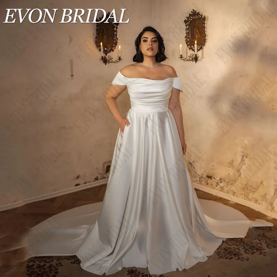 Evon svadobné svadobné šaty pre 2024 nevestu z ramena A-line Elegantné nevesty Satin krátke rukávy בגד נישואים