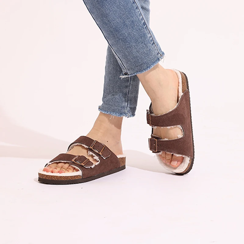 Evshine Winter Warm Plyšové dreváky pre ženy pre ženy vonkajšie móda korok Footbed Fluffy Mules Soft Comfort Furry House Slides