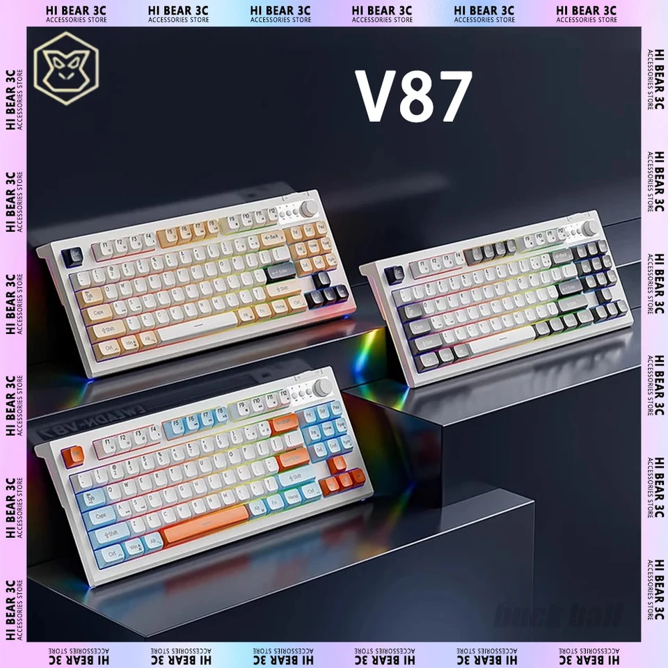 EWEADN V87 Gaming Keyboard Multifunkčný gombík 87 Klávesy RGB Wireless Klávesová klávesnica PC Gamer Accessories
