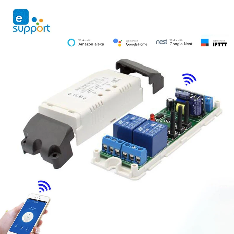 Ewelink 2 kanál WiFi inteligentný bezdrôtový bezdrôtový prepínač diaľkového ovládača AC DC 7-32V 85-250V 2200W 10A RF 433MHz 2ch relé pre Alexa pre Alexa