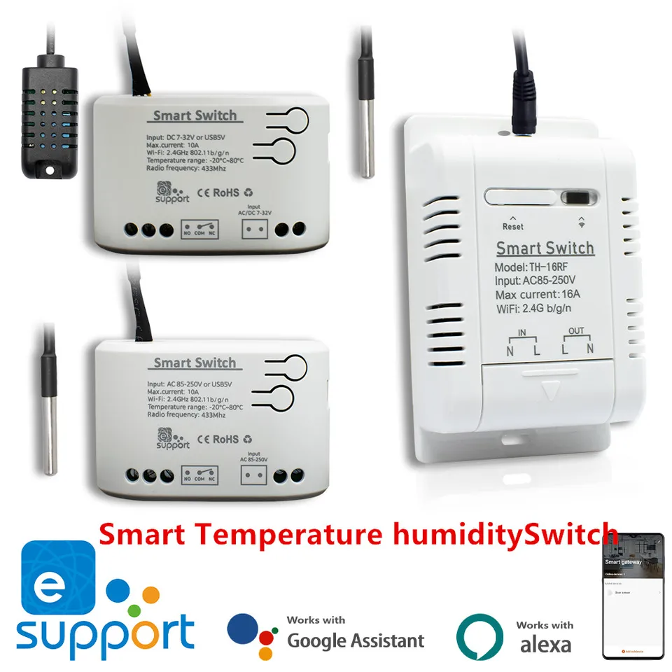 Ewelink WiFi Teplota a vlhkosť Senzor bezpečnostnej automatizácie domáceho monitorovania Termometer spolupracuje s Alexa Google