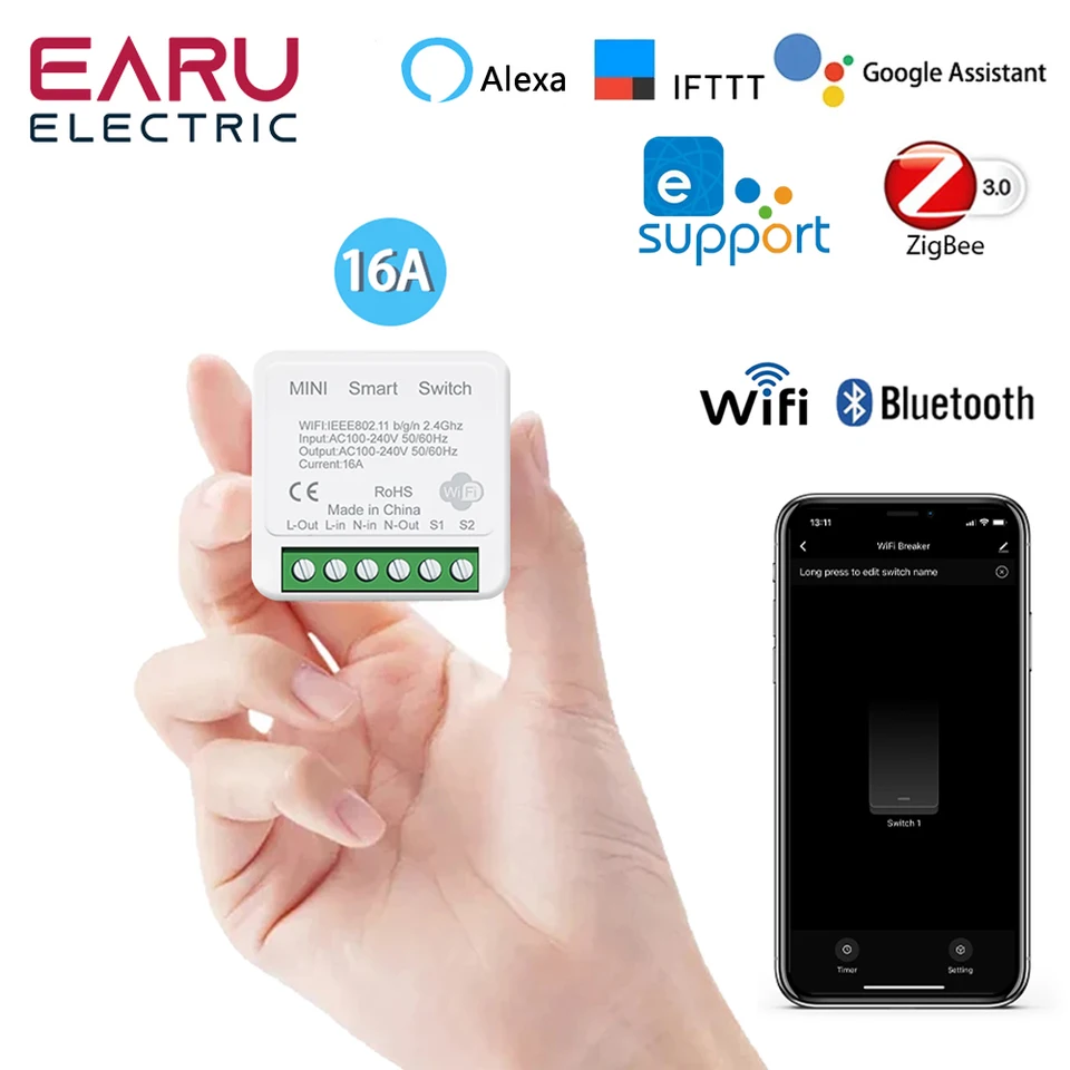 Ewelink WiFi Zigbee Smart Home Automation Switch Prepínač Práca s podporou inteligentnej brány App Control Support Google Home Alexa 16a Mini