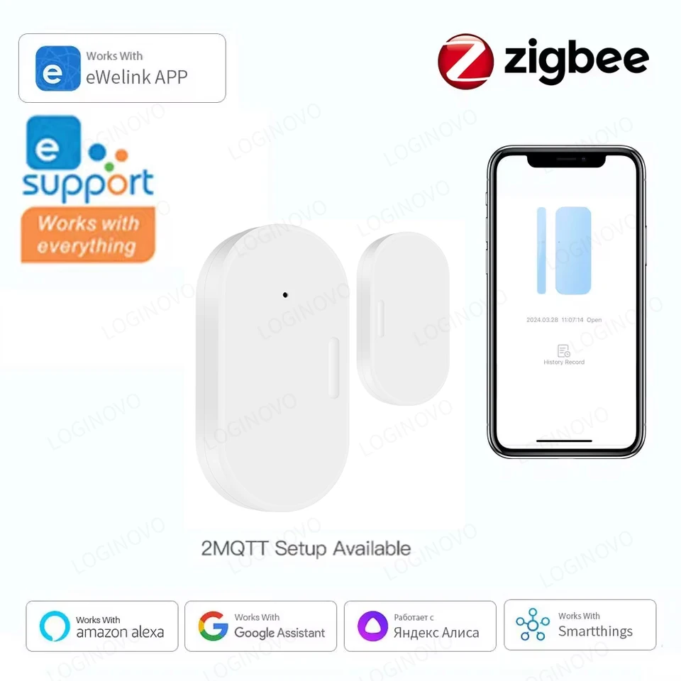 Ewelink Zigbee dvere okenný snímač snímača senzora Senzor zabezpečenia zlodejov Senzor Senzor Alarm Smart Life Magnetické dvere senzor Alexa Google