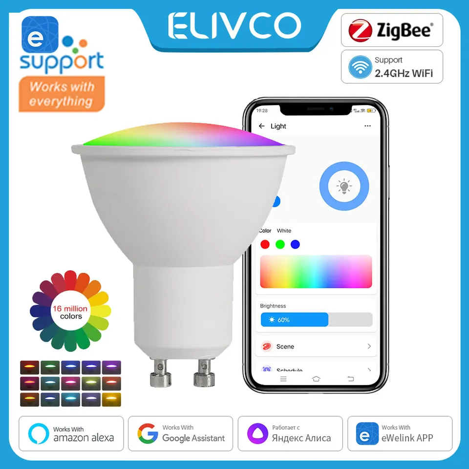Ewelink Zigbee WiFi Smart Dimmable Bulb GU10 MR16 RGB C+W LED svetlo podporu Alexa Google Assistant Voice Control