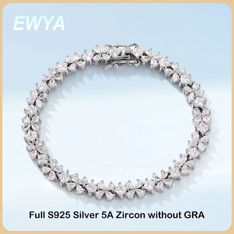 Ewya Original Clover Clove Cut zirkón tenisový náramok pre ženy Lady S925 Striebro vysoký uhlíkový drahokamový náramky veľkoobchodné náramky