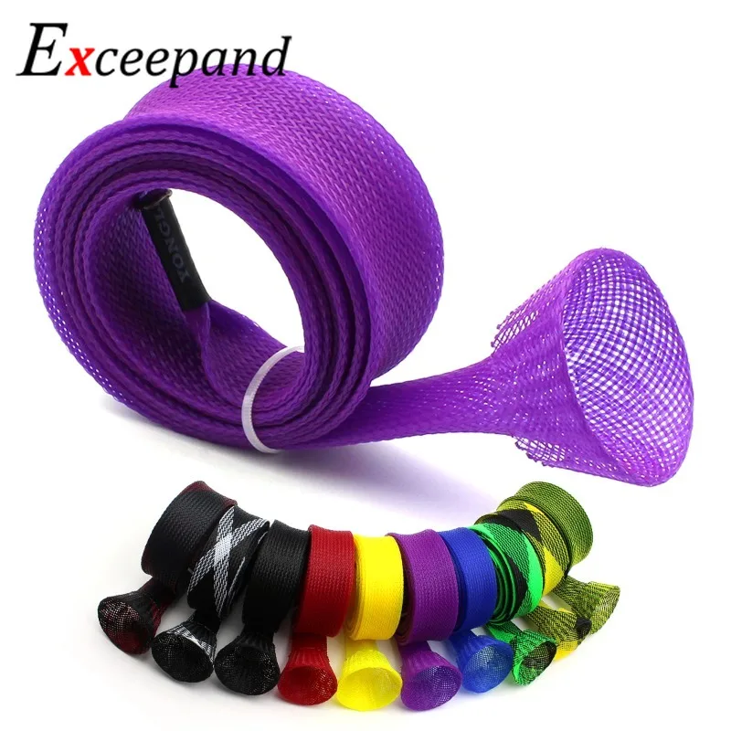 Exceepand 170 cm pletená sieťová chránič rybárskych prútov rukávy 30 mm šírka Casting Rybárska prút poťah na stĺpovú ponožkovú spleť zadarmo rukavice