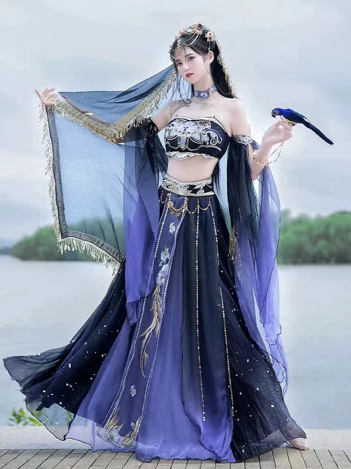 Exotická princezná víla lietajúca hanfu šaty Ženy Dunhuang Západný región kostým